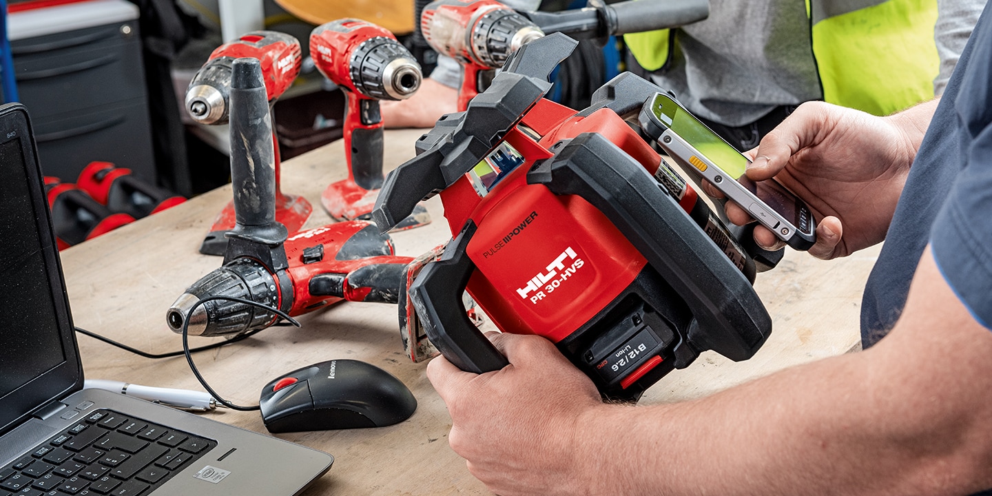 Scan d'un laser rotatif Hilti avec un smartphone et l'application gratuite ON!Track