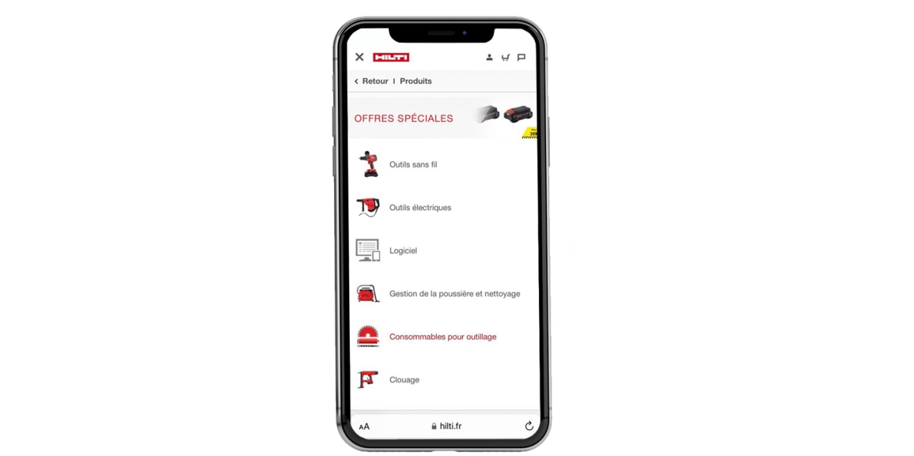 catalogue hilti sur mobile