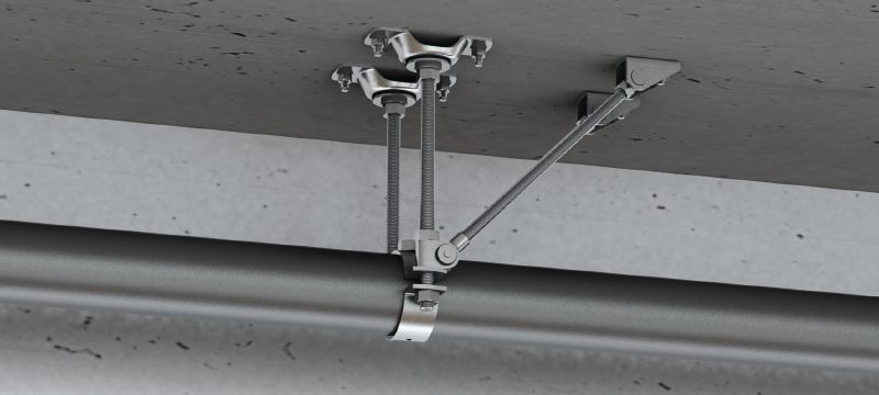 Point fixe MFP-LD-I pour charges légères Point fixe double galvanisé, renforcé d'un côté, avec isolation acoustique pour applications moyennes / légères jusqu'à 8 kN Applications 1