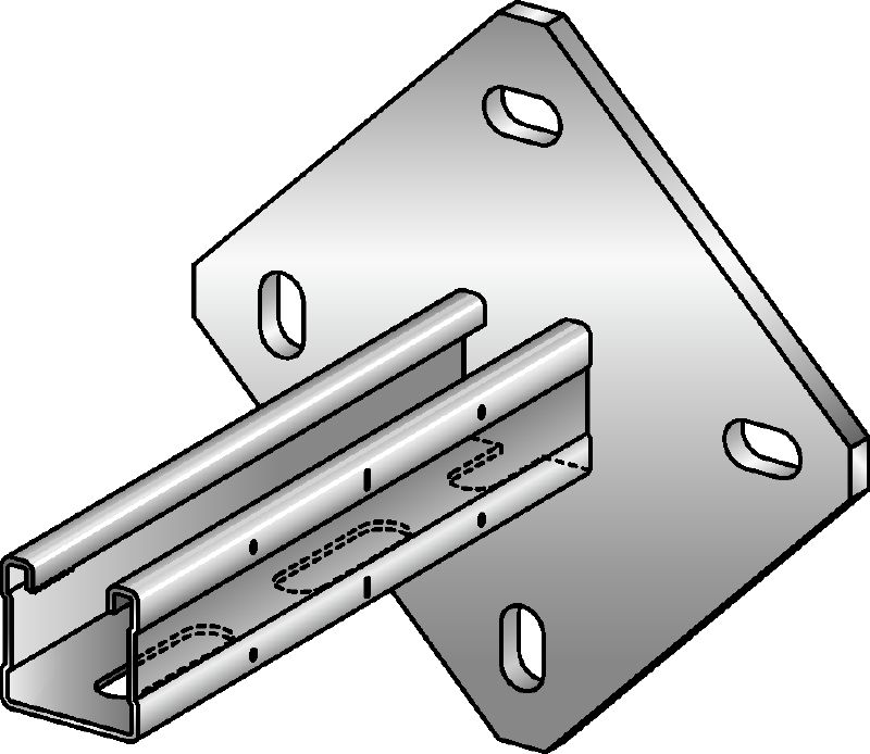 MQK-41/4-F Console galvanisée à chaud (GAC) avec un rail entretoise MQ simple d'une hauteur de 41 mm et une platine carrée pour une rigidité accrue