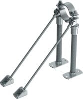 Point fixe universel MFP-ULD-I pour charges légères Point fixe double galvanisé, renforcé d'un côté, avec isolation acoustique pour applications moyennes / légères jusqu'à 8 kN