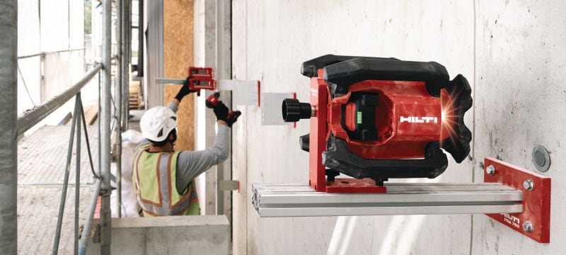 PR 40-22 Niveau laser rotatif en pente simple Niveau laser rotatif extérieur robuste avec fonctions automatiques pour le nivellement, l'alignement, l'inclinaison et l'équerrage longue distance (plateforme de batteries Nuron) Applications 1