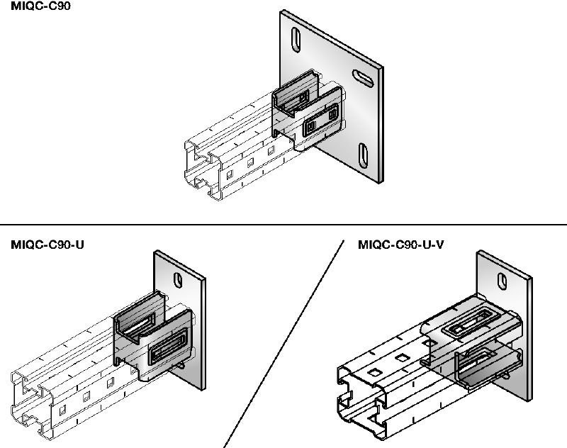 Connecteur de platine MIQC-C Platine galvanisée à chaud (GAC) pour la fixation de rails MIQ sur le béton dans les applications pour charges lourdes