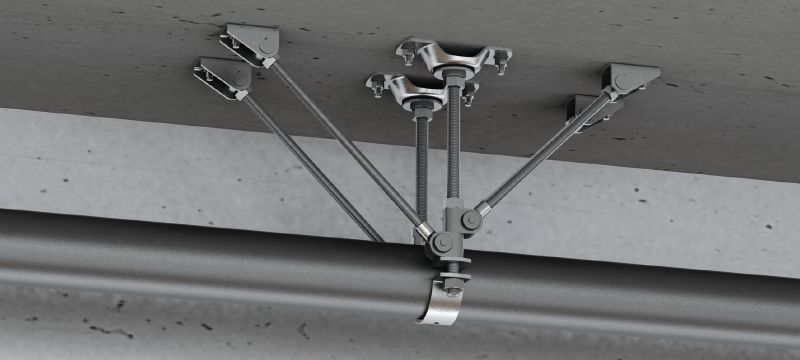 Point fixe MFP-LD2-I pour charges légères Point fixe double galvanisé, renforcé des deux côtés, avec isolation acoustique pour applications moyennes / légères jusqu'à 8 kN Applications 1