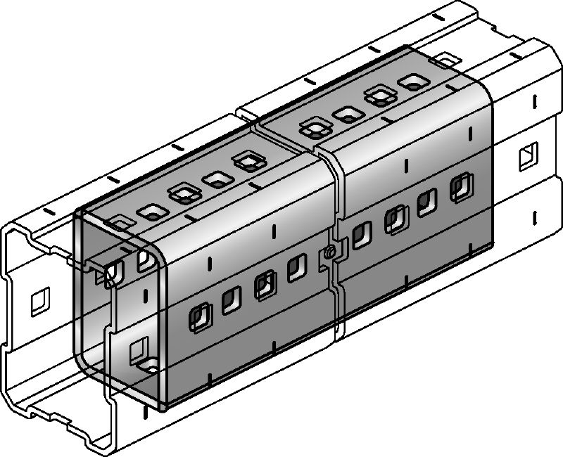 Connecteur MIC-E Élément de liaison galvanisé à chaud (GAC) destiné à l'assemblage longitudinal des rails MI pour les longues travées dans les applications pour charges lourdes