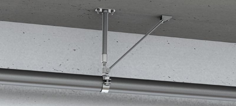 Point fixe universel MFP-UL (charges légères) Point fixe galvanisé avec contreventement unilatéral pour applications légères jusqu’à 4 kN Applications 1