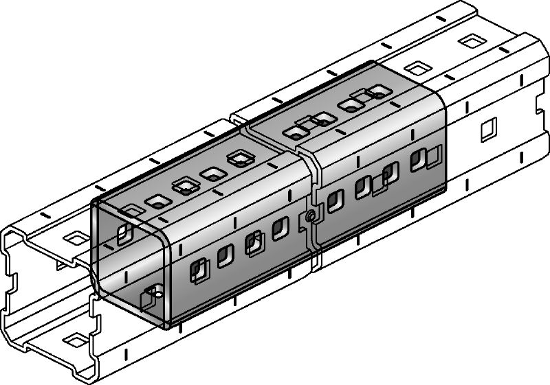 Connecteur MIC-E Élément de liaison galvanisé à chaud (GAC) destiné à l'assemblage longitudinal des rails MI pour les longues travées dans les applications pour charges lourdes