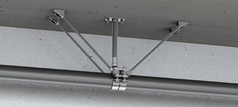 Point fixe universel MFP-UM2-I pour charges moyennes Point fixe galvanisé, renforcé des deux côtés, avec isolation acoustique pour applications moyennes jusqu'à 14 kN Applications 1