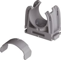 Fixation de tube X-EKSC MX (02) Fixation de tube à fermoir optimisée pour les clous en bande et compatible avec une large variété de méthodes de fixation et de matériaux supports