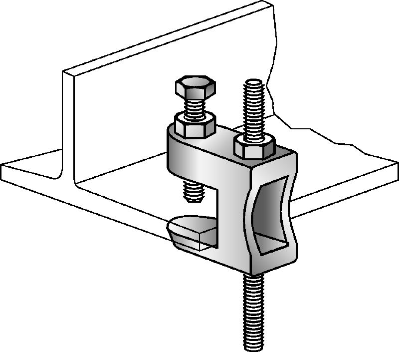 Clip-étau MAB Clip-étau galvanisé pour la fixation des tiges filetées sur les poutres en acier sans filetage intérieur