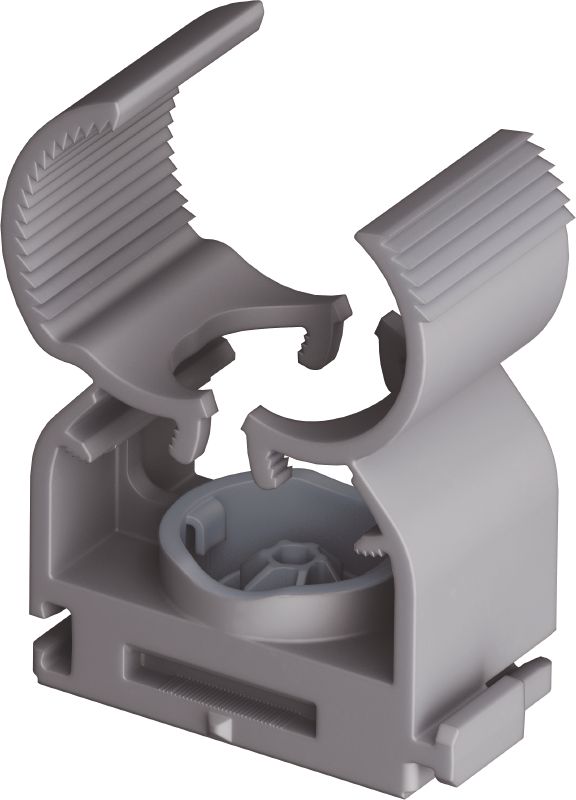 Multi clip X-FC MX Fixation de tube ajustable optimisée pour les clous en bande et compatible avec une large gamme de méthodes de fixation, de matériaux support et de diamètres de gaines