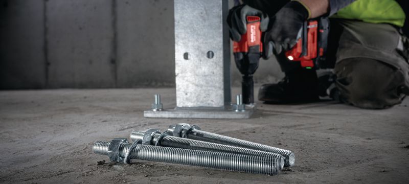 Tige d'ancrage HAS-8.8 Tige d'ancrage pré-découpée pour les chevilles époxy/hybrides à injection dans le béton et la maçonnerie. Applications 1