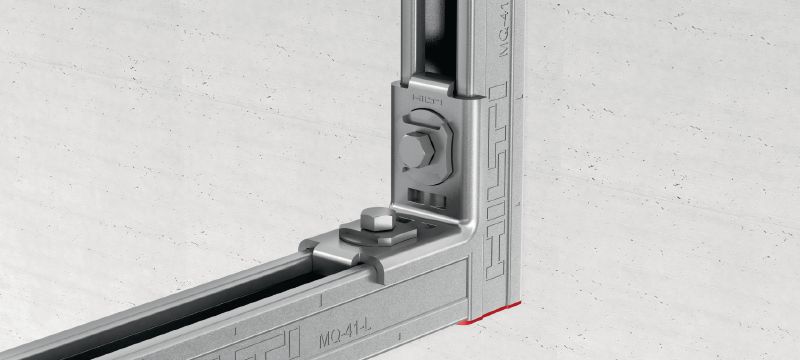 Support d'angle MQW-H2 Support d'angle à 90 degrés galvanisé pour relier plusieurs rails de supportage MQ avec une capacité de charge horizontale élevée Applications 1