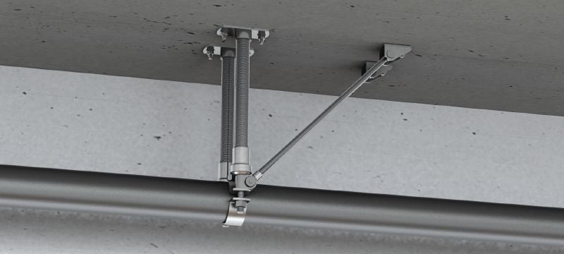 Point fixe universel MFP-ULD-I pour charges légères Point fixe double galvanisé, renforcé d'un côté, avec isolation acoustique pour applications moyennes / légères jusqu'à 8 kN Applications 1
