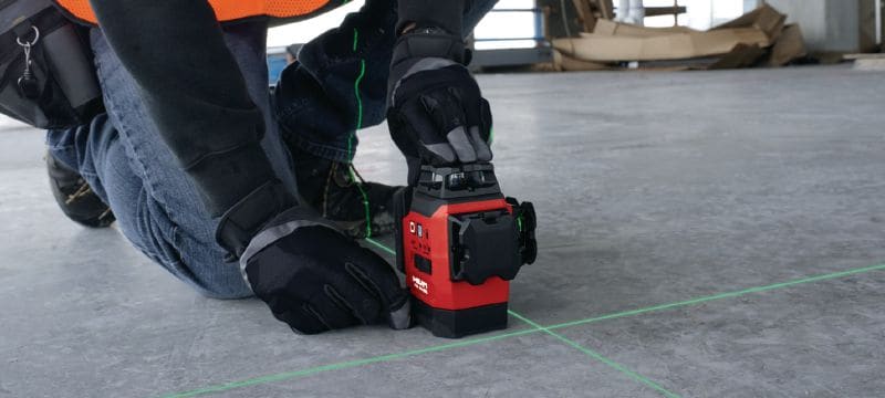 Laser multidirectionnel PM 30-MG Laser multidirectionnel compact - 3 lignes vertes 360° à auto-alignement pour accélérer le nivellement, l'alignement et l'équerrage (plateforme de batteries 12 V) Applications 1