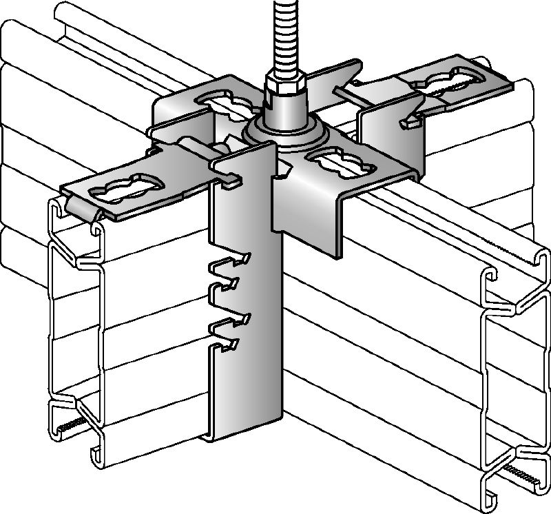 Connecteur transversal MQI-K Élément de liaison transversal galvanisé pour le montage en croix de rails avec une liaison M12 intégrée pour le réglage en hauteur