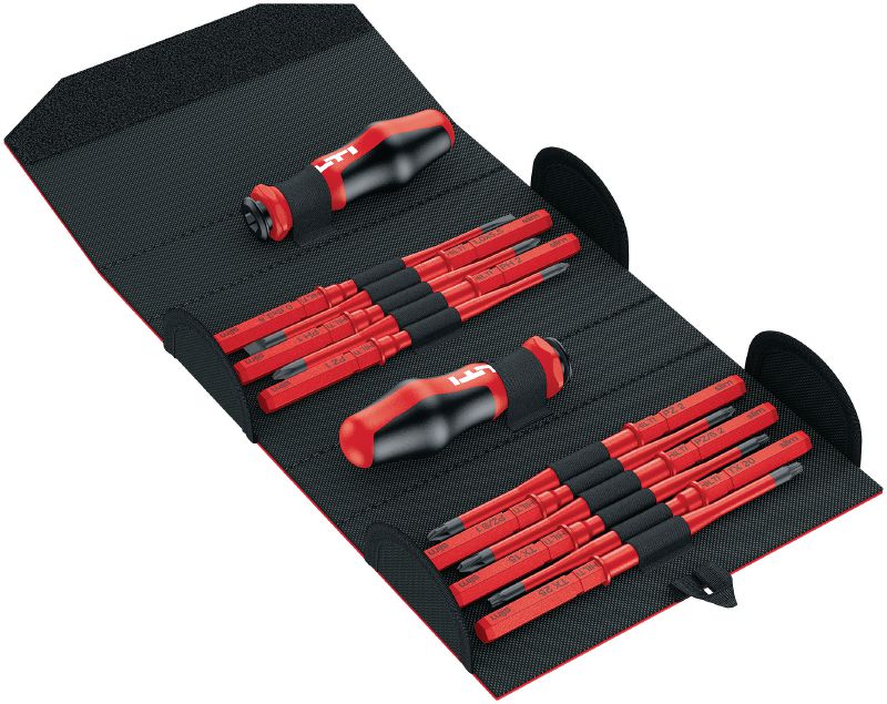 Kit de tournevis VDE isolés S-SD-S (version mince) Kit de tournevis isolés, homologués VDE avec 11 embouts très minces interchangeables, deux poignées et un étui durable