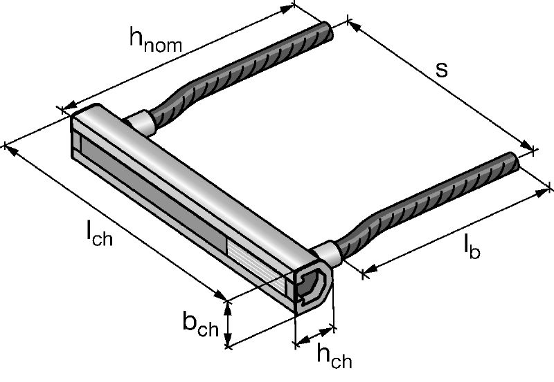 Rail pour fers d'armature passant devant dalle HAC Rails inserts de tailles et longueurs standard pour les applications en bord de dalle
