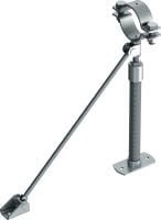 Point fixe universel MFP-UL (charges légères) Point fixe galvanisé avec contreventement unilatéral pour applications légères jusqu’à 4 kN