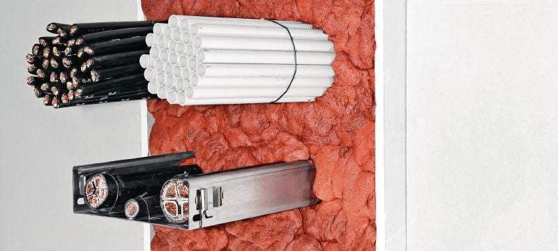 Mousse coupe-feu flexible CFS-F FX Mousse coupe-feu flexible facile à installer pour favoriser la création d'une barrière anti-feu et anti-fumée autour des passages de câbles et des passages mixtes Applications 1