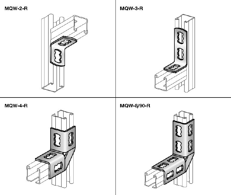 Connecteur d'angle MQW 90°-R Équerre à 90 degrés en acier inoxydable (A4) pour le raccordement de plusieurs rails entretoises MQ