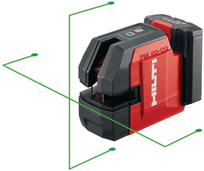 Laser d'aplomb et d'alignement 12 V PM 20-CG Laser combiné à faisceau vert avec 2 lignes et 4 points pour l'aplomb, le nivellement, l'alignement et l'équerrage (plateforme de batteries 12 V)