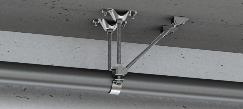 Point fixe MFP-LD pour charges légères Double point fixe galvanisé avec contreventement unilatéral pour applications légères/moyennes jusqu’à 8 kN Applications 1