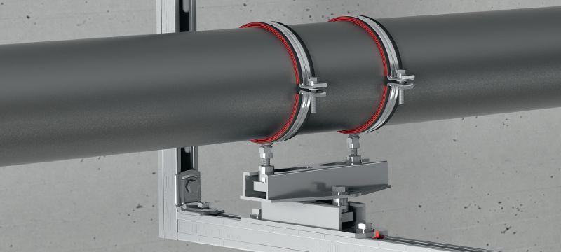 Curseur transversal à rouleaux MRG-UK D6 (double) Double curseur à rouleaux en croix galvanisé de qualité supérieure destiné aux applications de chauffage et de réfrigération pour charges lourdes Applications 1