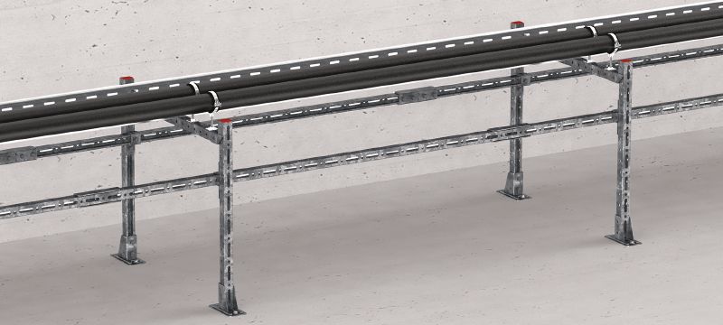 MT-B-O2 FL OC Platine pré-assemblée Connecteur de base avec écrou et boulon Fast-Lock pré-assemblés pour l’ancrage des structures de rail d'entretoise au béton et à l’acier, pour une utilisation en extérieur avec une faible pollution Applications 1