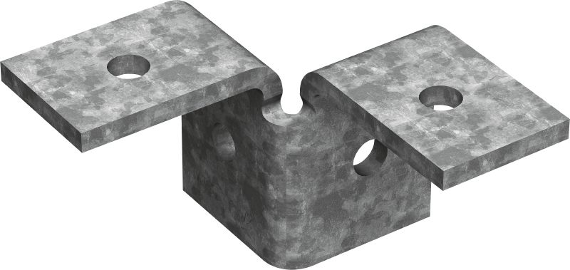 Raccord à ailes MT-C-T 3D/2 OC Raccord à ailes double pour la connexion de trois rails de supportage dans une structure 3D et pour l'utilisation en milieu extérieur avec faible pollution